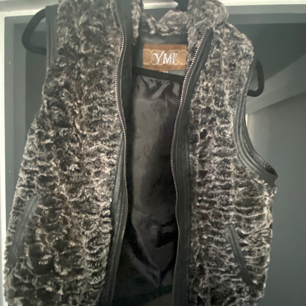 Black and white faux fur vest